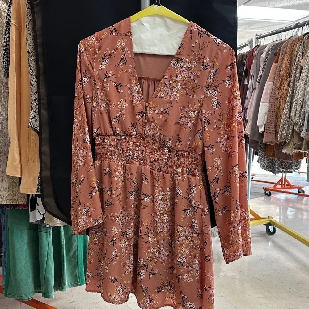 Altar'd State Floral Midi Dress in Rust